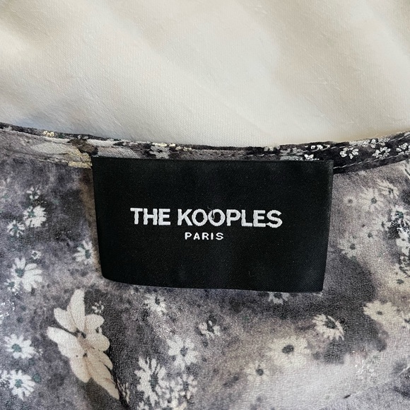 The Kooples Flowing Silver Top With Floral Print Black-Ecru - Picture 7 of 12